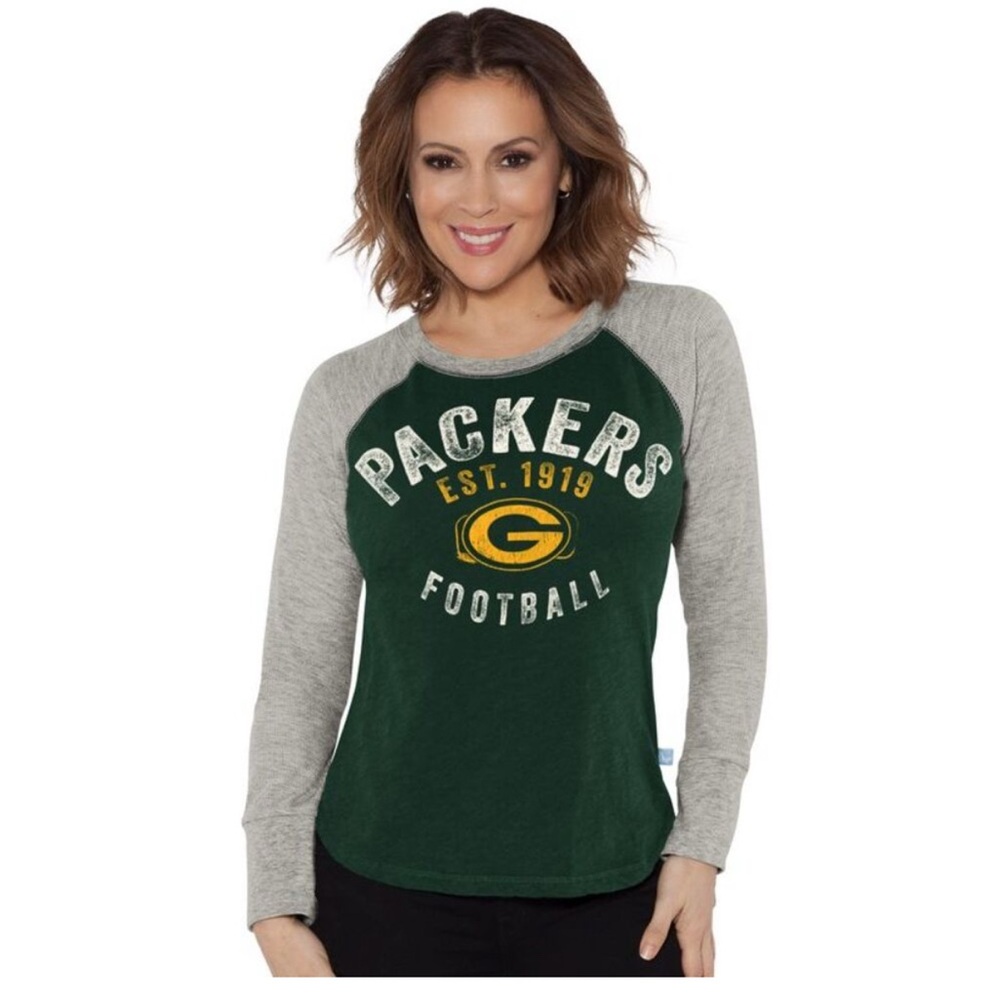 Touch by Alyssa Milano Green and Gray Packers Long Sleeve Tee